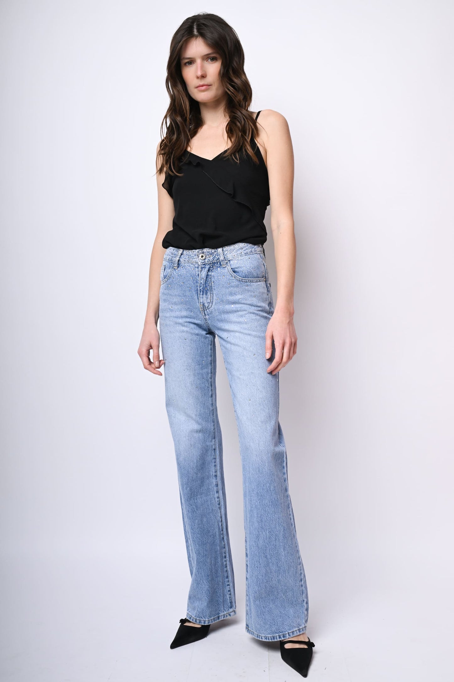 Jeans a gamba dritta con strass