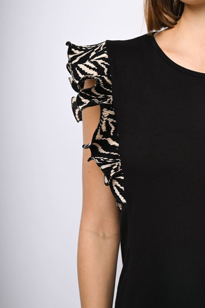 Top con rouches a stampa zebrata