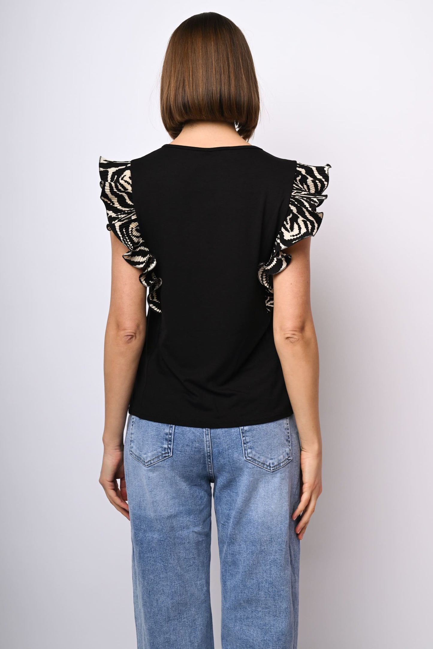 Top con rouches a stampa zebrata
