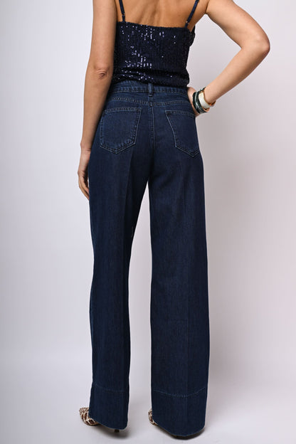 Jeans a gamba ampia con risvolto