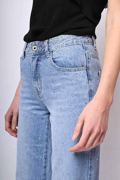 Jeans a gamba dritta con strass